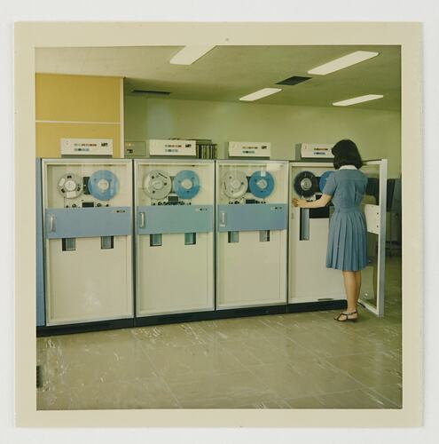 Slide 123, Worker With Business Machines, Kodak Factory, Coburg, 'Extra Prints of Coburg Lecture' album, circa 1960s