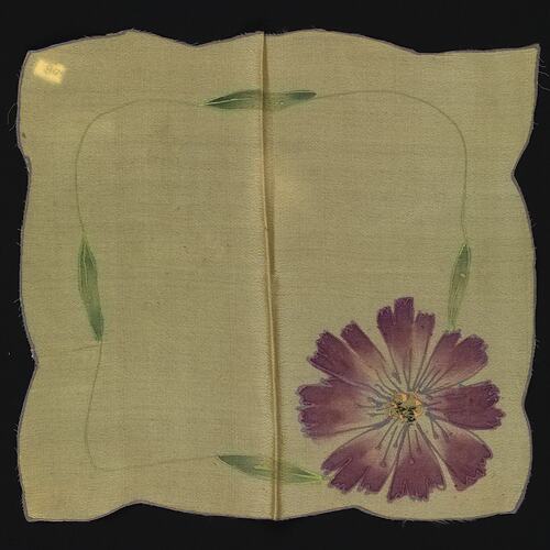 Handkerchief - Gold Silk with Hand-Painted Flower, 1938