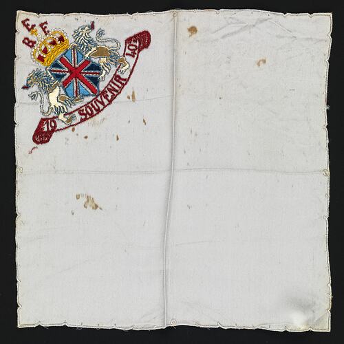 Handkerchief - 'B.E.F. Souvenir', Cream Silk, 1940