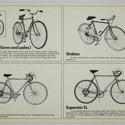 Four black printed illustrations of bicycles. Text below each.