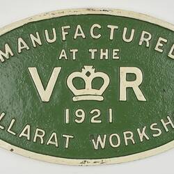 Locomotive Builders Plate - Victorian Railways, Ballarat, Victoria, 1921