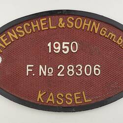 Locomotive Builders Plate - Henschel & Sohn, Kassel, Germany, 1950