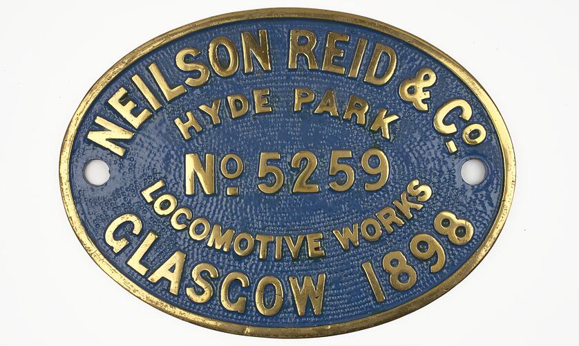 Locomotive Builders Plate - Neilson Reid & Co., 1898