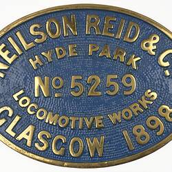 Locomotive Builders Plate - Neilson Reid & Co., Glasgow, Scotland, 1898
