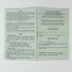 Vaccination Certificate - Smallpox, R.J. Atkin, Ministry of Health, London, 10 Sep 1966