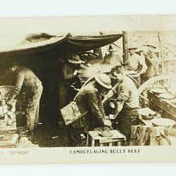 Cigarette Card - 'Camouflaging Bully Beef', Official World War I Photograph, Magpie Cigarettes, circa 1922