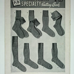 Back cover of knitting book showing socks.