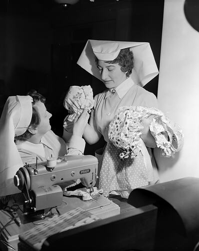 Nurses with Sewing Machine, Melbourne, Victoria, Aug 1958