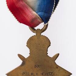 Medal - 1914-1915 Star, Great Britain, Private William Armstrong Heintz,1918 - Reverse