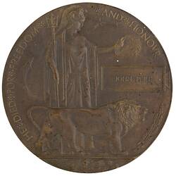 Plaque - Next of Kin Memorial Plaque, World War I, Great Britain, Corporal John Peile, 1919