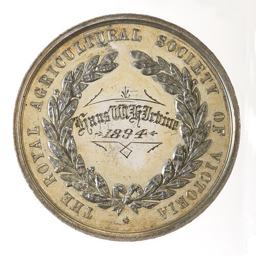 Medal - Royal Agricultural Society of Victoria Silver Prize, 1894 AD