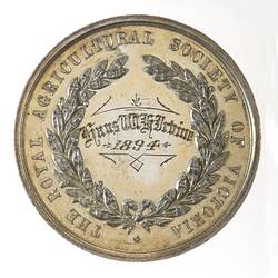 Medal - Royal Agricultural Society of Victoria, Second Prize, Victoria, Australia, 1894