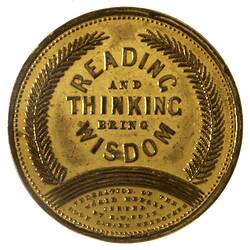 Medal - Federation of the World, Reading & Thinking, Cole's Book Arcade, Victoria, Australia, circa 1885