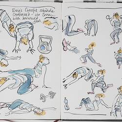 Sketch Of Zoom Crossfit Class Poses At Home During COVID-19, Barwon Heads, May 2020
