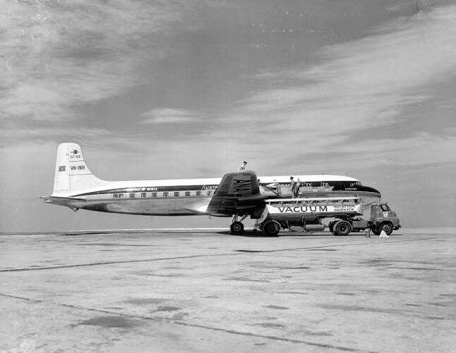 Negative - Refuelling an ANA DC-4 at Essendon, circa 1954