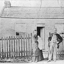 Negative - Miner & Family in Front of Home, Ballarat, Victoria, circa 1885