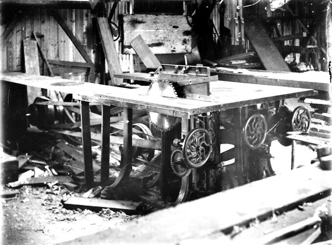 Negative - Circular Saw in a Work Bench, Victoria, circa 1920