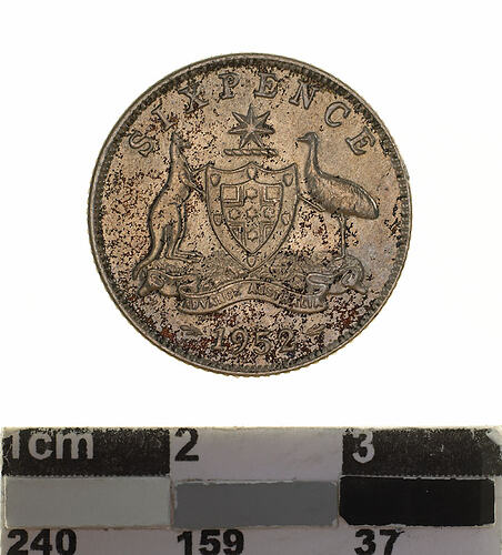 Coin - Sixpence, Australia, 1952, photographed by Museums Victoria
