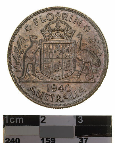 Coin - Florin (2 Shillings), Australia, 1940, photographed by Museums Victoria