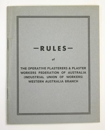 Paper booklet with grey paper cover and black printed text.