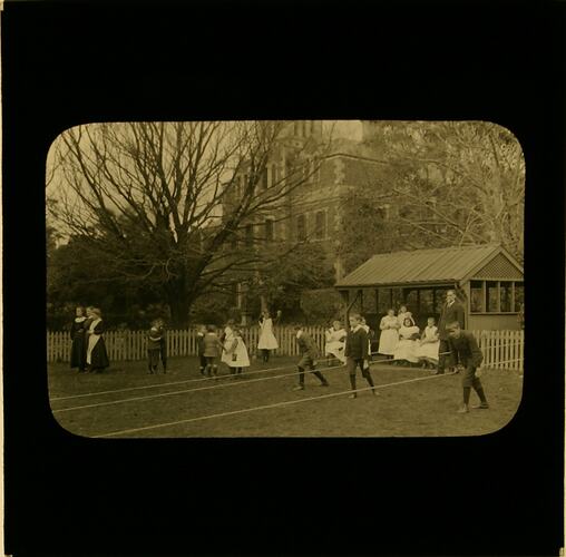 Lantern Slide - Royal Victorian Institute for the Blind, Children Running, circa 1900