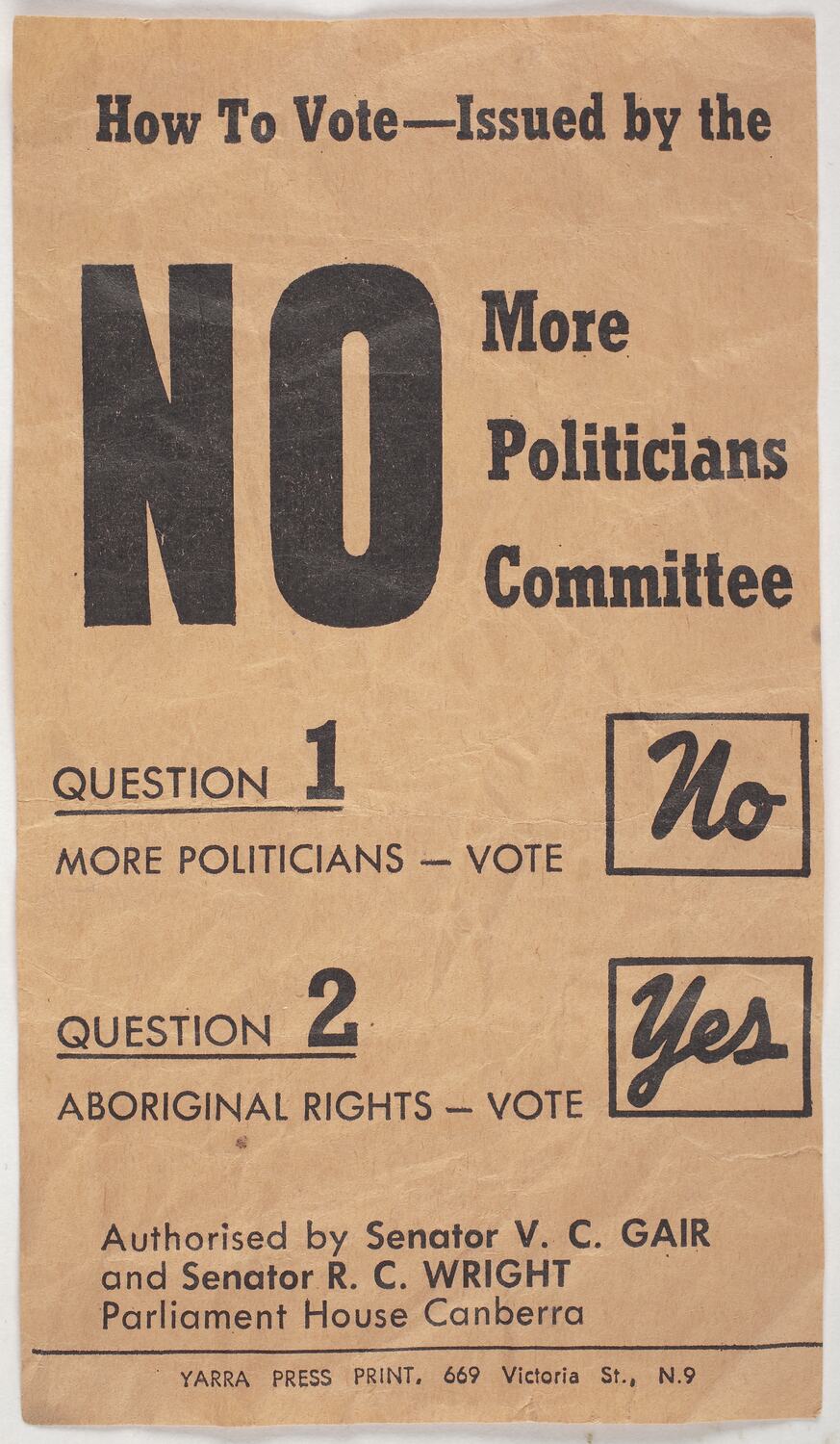 Leaflet How To Vote Issued By No More Politicians Committee