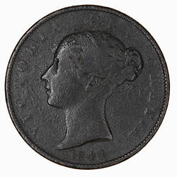 Coin - Halfpenny, Queen Victoria, Great Britain, 1844 (Obverse)