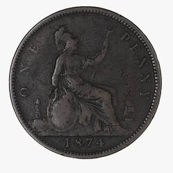 Coin - Penny, Queen Victoria, Great Britain, 1874 (Reverse)