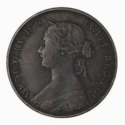 Coin - Halfpenny, Queen Victoria, Great Britain, 1864 (Obverse)