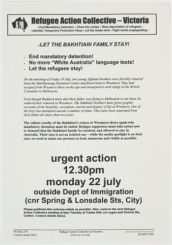 Leaflet - Refugee Action Collective, 2002-2004