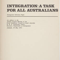 Booklet - Integration: A Task for all Australians, 1973
