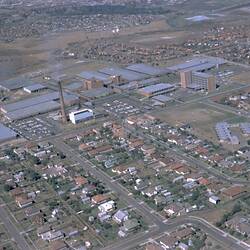 Negative - Kodak Australasia Pty Ltd, Aerial View of the Kodak Factory Complex & Suburbia, Coburg, 1965