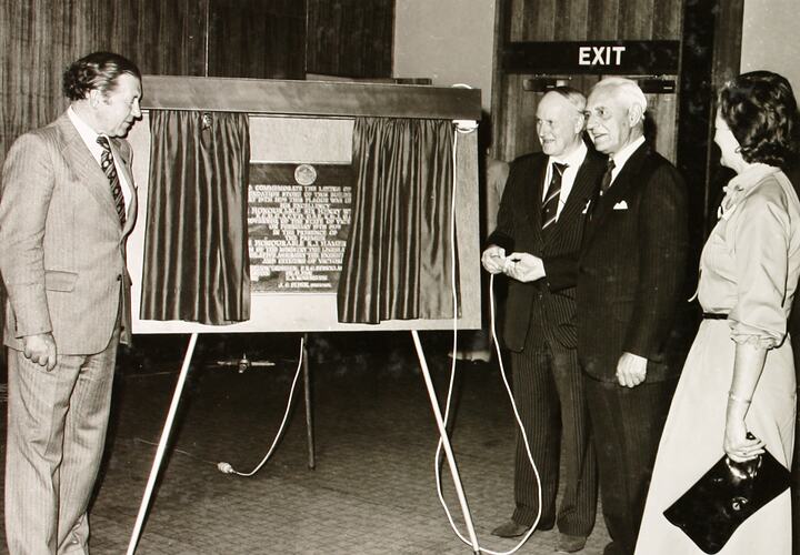 Photograph - Unveiling Plaque to Commemorate Laying of Foundation Stone, Exhibition Building, Melbourne, 1979