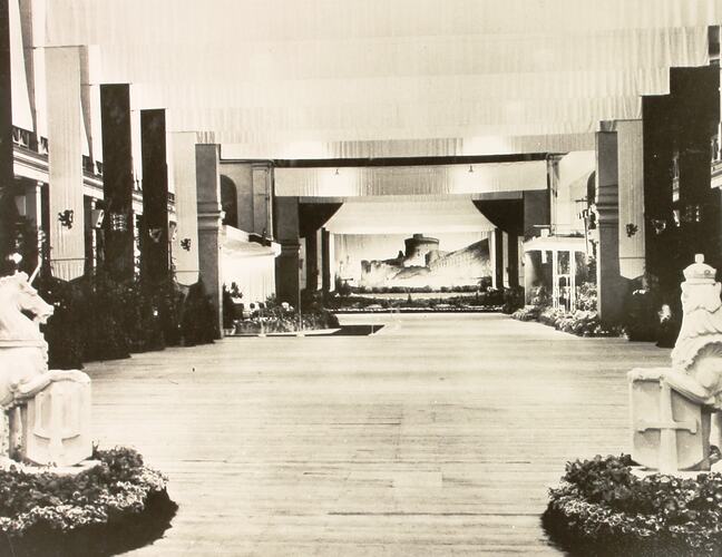 Photograph - Great Hall Decorations, Royal Visit, Exhibition Building, Melbourne, 1954