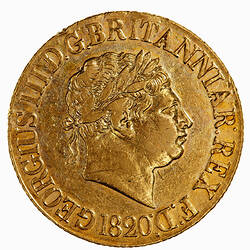 Coin - Sovereign, George III, Great Britain, 1820 (Obverse)