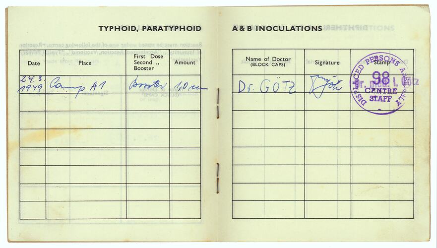 Certificate - Vaccination, Issued to Nicolae Condurateanu, 1949