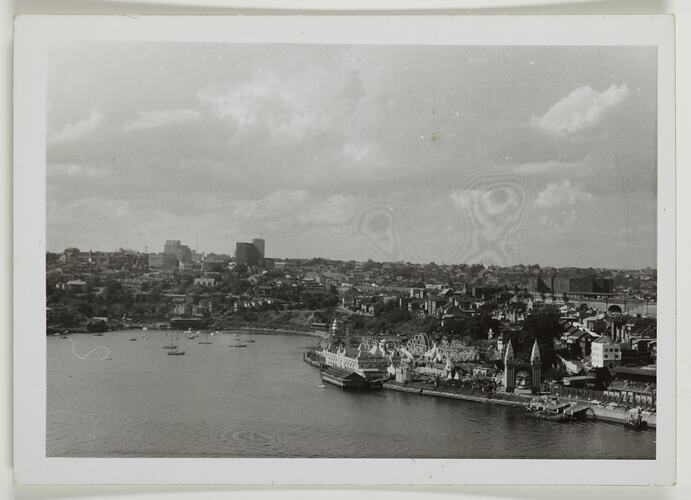 View from Sydney Harbour Bridge showing Luna Park, Sydney, 1958