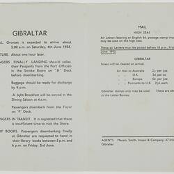 Leaflet - 'Gibraltar', Orient Line
