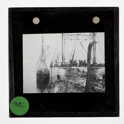 Lantern Slide - The Discovery Moored Alongside a Whaling Factory Ship, BANZARE Voyage 2, Antarctica, 1930-1931