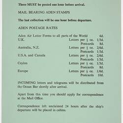 Leaflet - Aden, P&O Orient Line 'Oriana' Port of Call, Australia to England, 1965