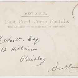 Postcard - Government Hill from Duketown, Old Calabar, To J. B. Scott  from Bob, Old Calabar, 2 Feb 1903