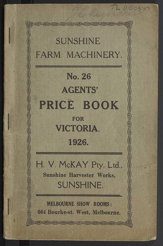 Price List - H.V. McKay, Victoria, 1926