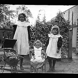 Glass Negative - Kathleen Beckett & Lily & May Campbell, Northcote, Victoria, Mar 1899