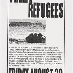 Leaflet - March for Justice, Refugee Action Collective, Aug 2002