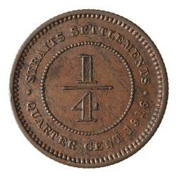 Coin - 1/4 Cent, Straits Settlements, 1916