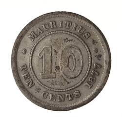 Coin - 10 Cents, Mauritius, 1877