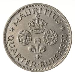 Coin - 1/4 Rupee, Mauritius, 1950