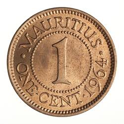 Coin - 1 Cent, Mauritius, 1964