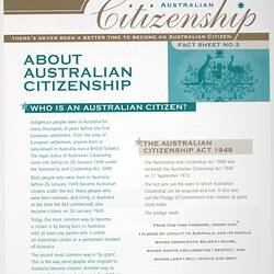 Fact Sheet - 'About Australian Citizenship', Information Pack, Australian Citizenship, Department of Citizenship & Multicultural Affairs, 2003
