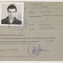 Identification Card - Issued to Gyula Toth, Commonwealth of Australia, 17 Mar 1957